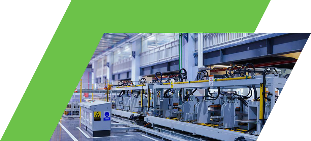 A modern industrial facility featuring automated machinery and assembly lines.