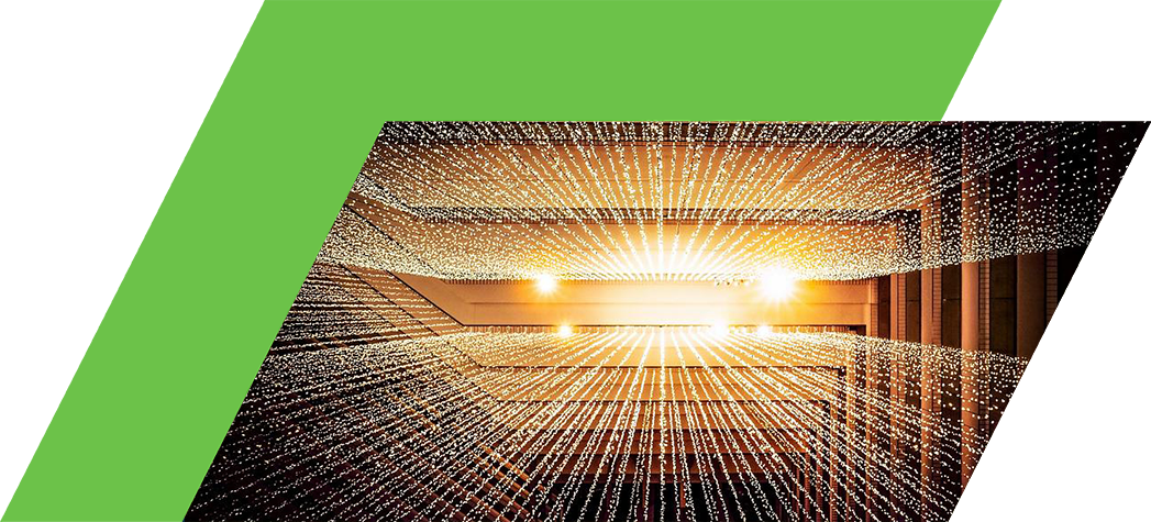 A stunning view of illuminated lines creating a radiant effect in a modern architectural space.