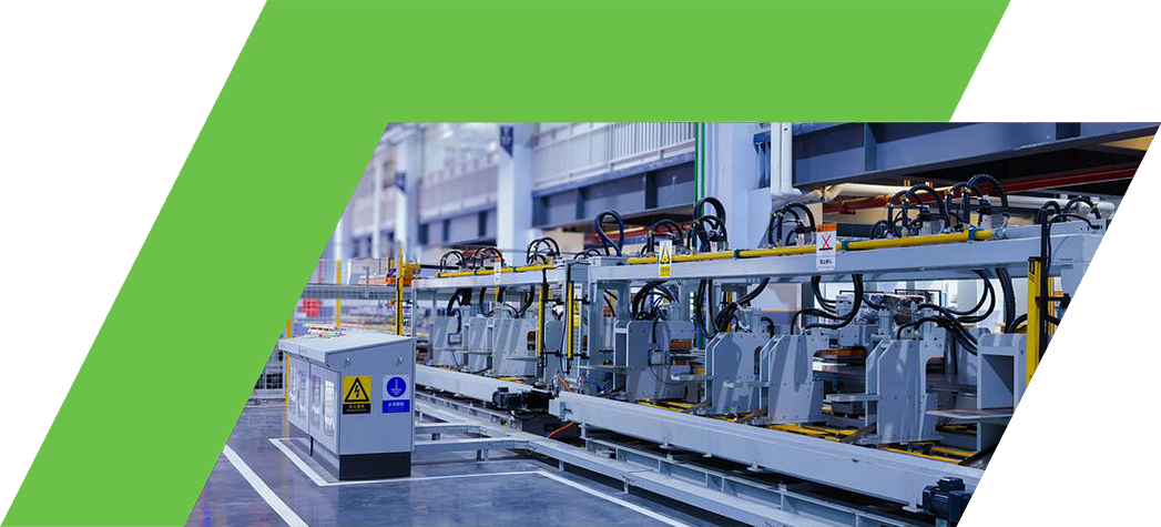A modern manufacturing facility featuring advanced robotic machinery and equipment.