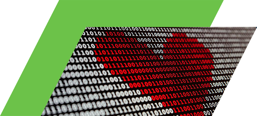 A digital display of binary code with a red heart shape formed by the numbers.