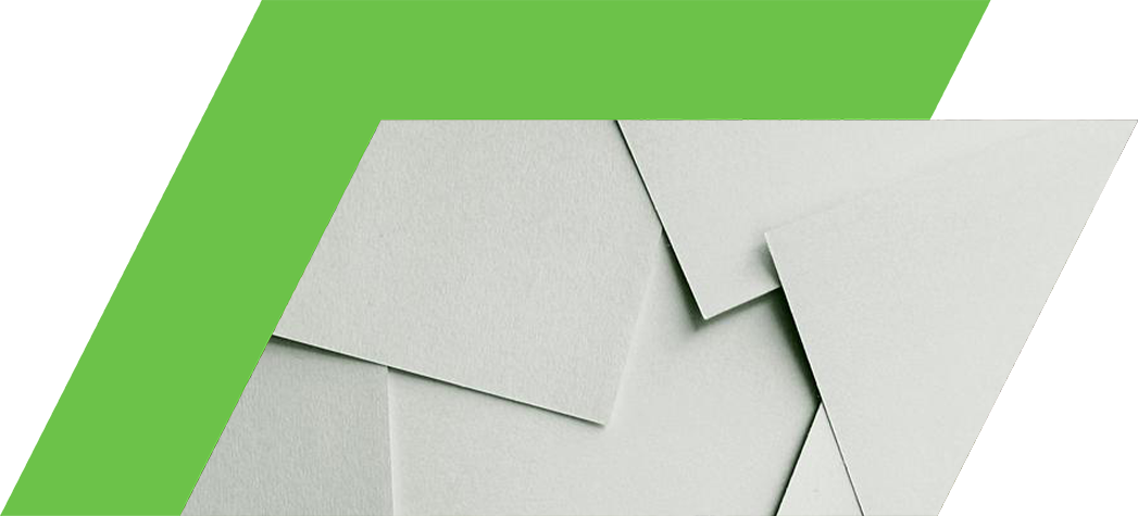 A textured background of overlapping light green paper sheets in various shapes.