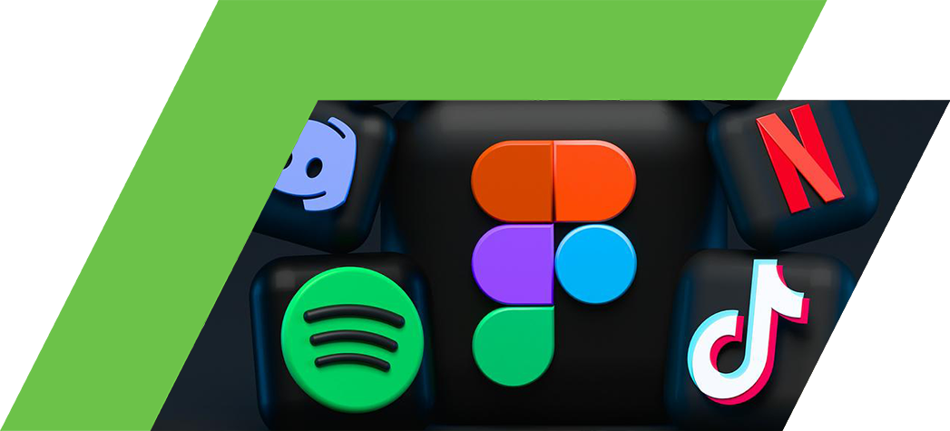 A collection of popular social media and streaming service icons arranged on a dark background.