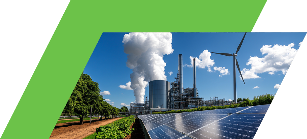 Net zero factory, where renewable energy sources like solar and wind power manufacturing processes, reducing carbon emissions to zero