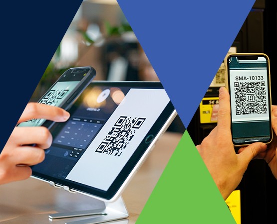 Hands, phone and qr code