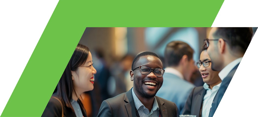 A group of business professionals from different cultural backgrounds networking